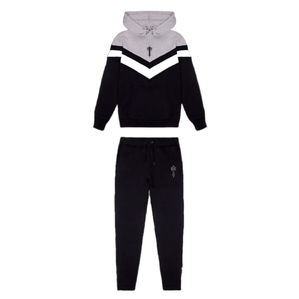Trapstar V Stripe Hoodie Tracksuit - Black/White/Marl Grey